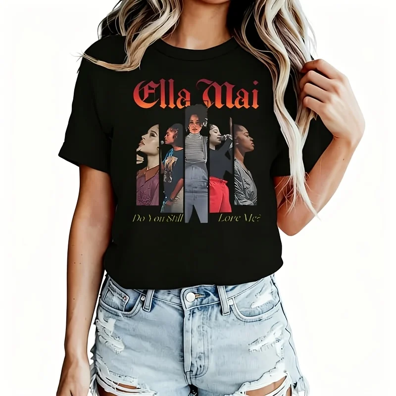 Iconic Ella Mai Print Women's T-Shirt 100% Cotton Funny Graphic Short Sleeve Tee Novelty Shirt Casual Crew Neck Top S-5Xl