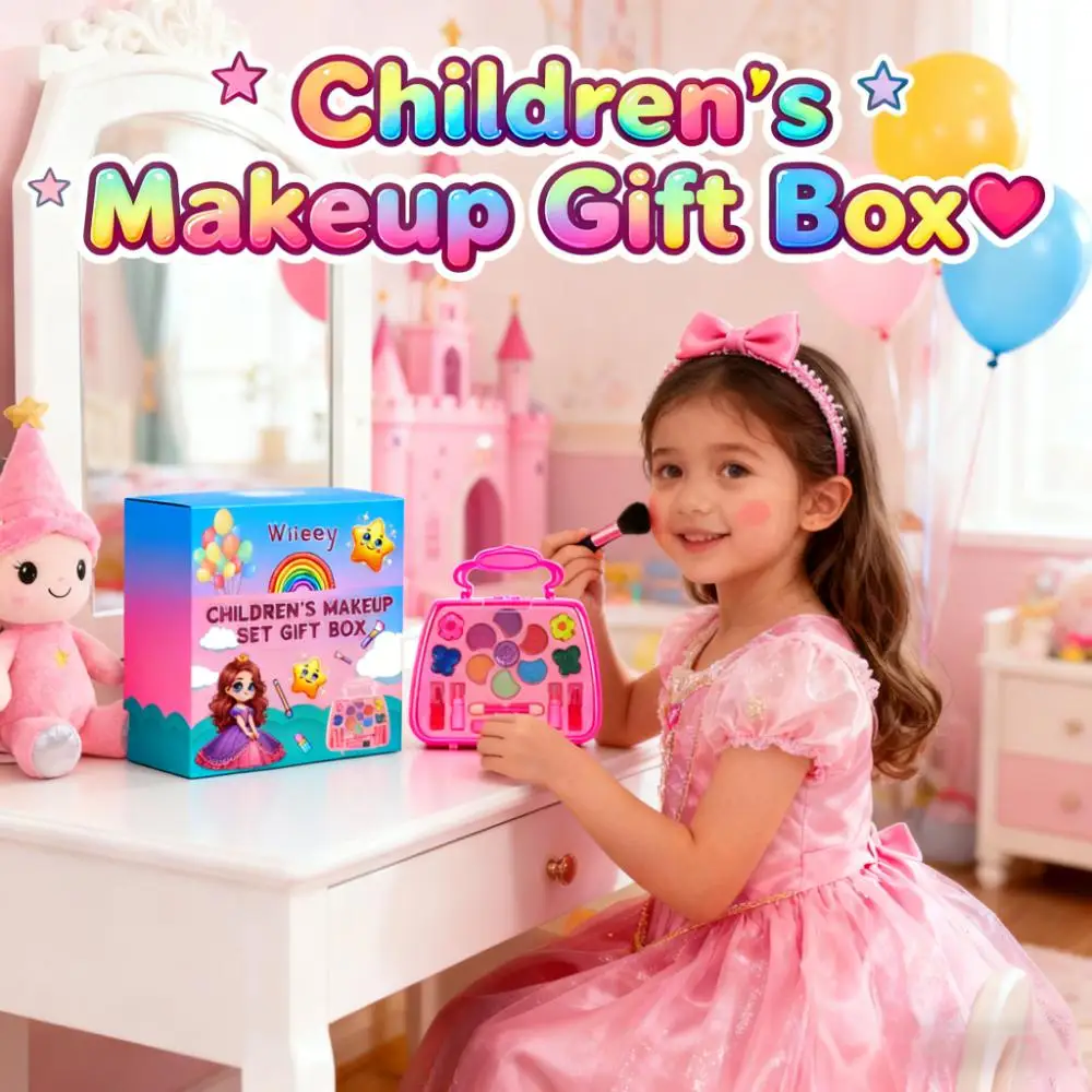 

Girls Makeup Set for Children's Cosmetics Kit Princess Makeup Gift Box Lipstick Eyeshadow Blush Safe Non-Toxic Kids Beauty Toys