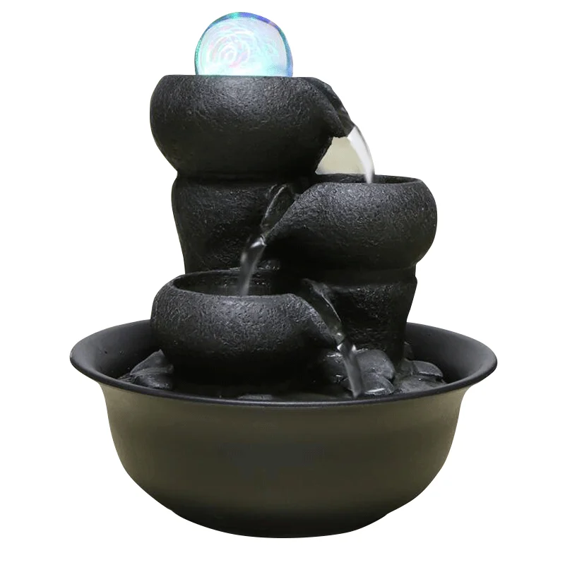 Zen Indoor Water Fountain With LED Light Waterfall Tabletop  Feng Shui Relaxation Spring Sound Desktop