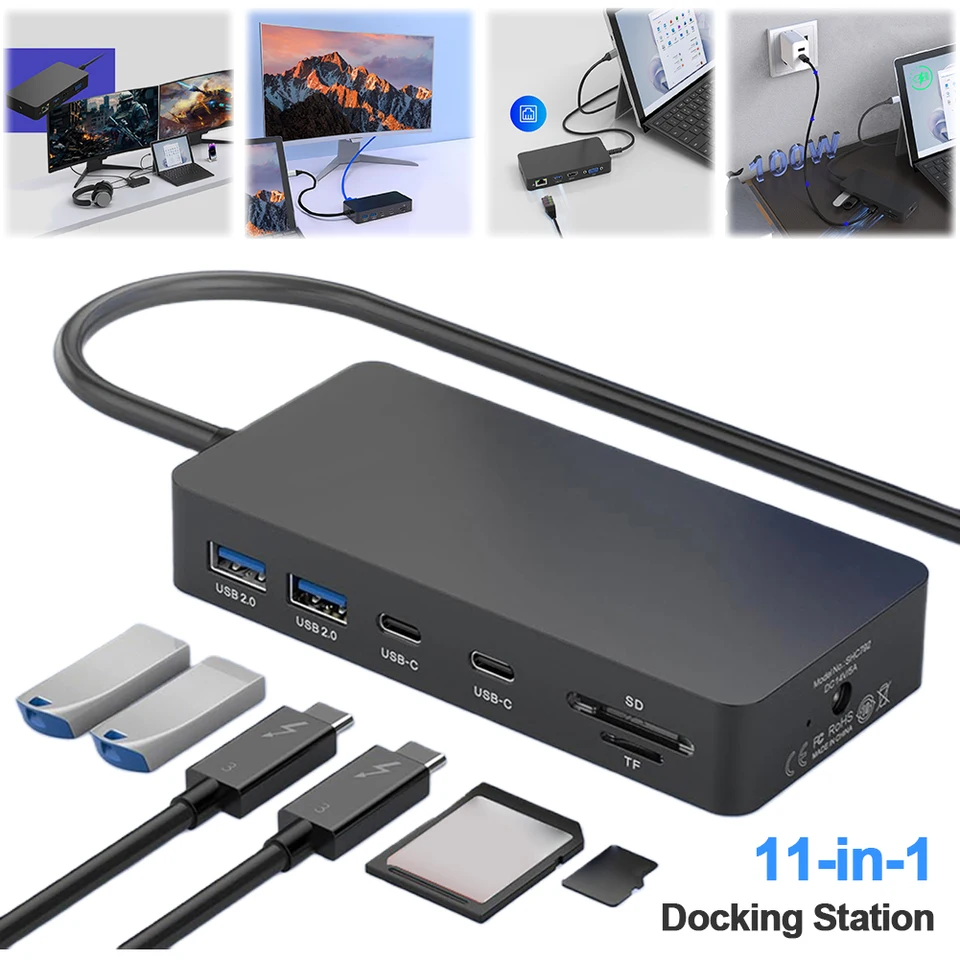 11 in 1 For Microsoft Surface Dock W/ 3 USB +2 USB C Port PD 100W