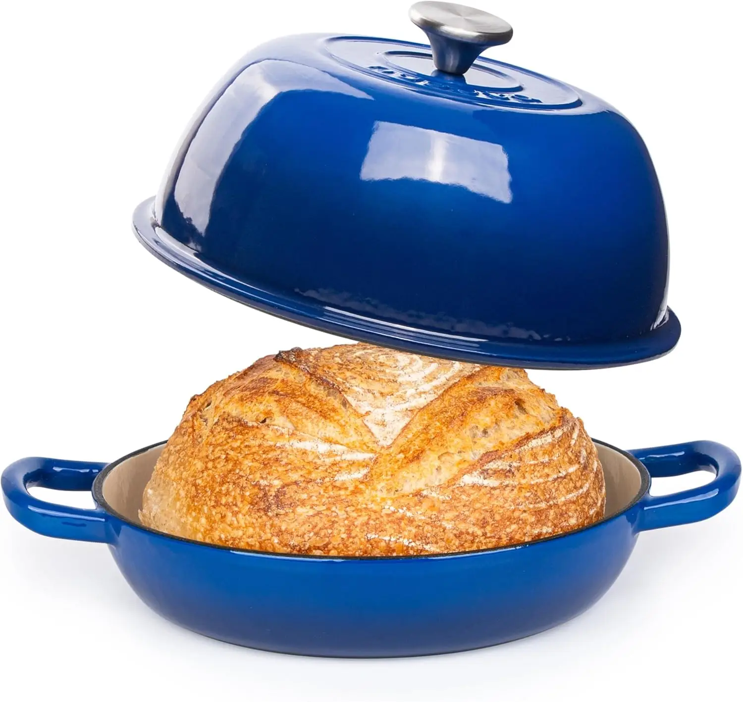 

Dark Blue Enameled Cast Iron Dutch Oven, 6-Quart Bread Baking Pot with Lid for Perfect Sourdough