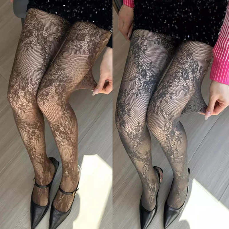 

6 цветов, новые колготки, женские сексуальные кружевные чулки до бедра с цветочным принтом, колготки, нижнее белье, чулочно-носочные изделия, сетчатые ажурные чулки, женские колготки