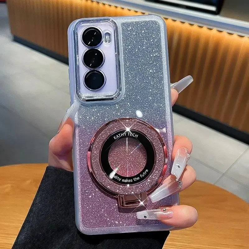 Glitter Ring Holder Phone Case for OPPO Reno 12 11 Pro 12F 11F A80 A60 A98 A79 A59 A78 A58 A38 18 96 76 36 16 17 K S 4G 5G Cover