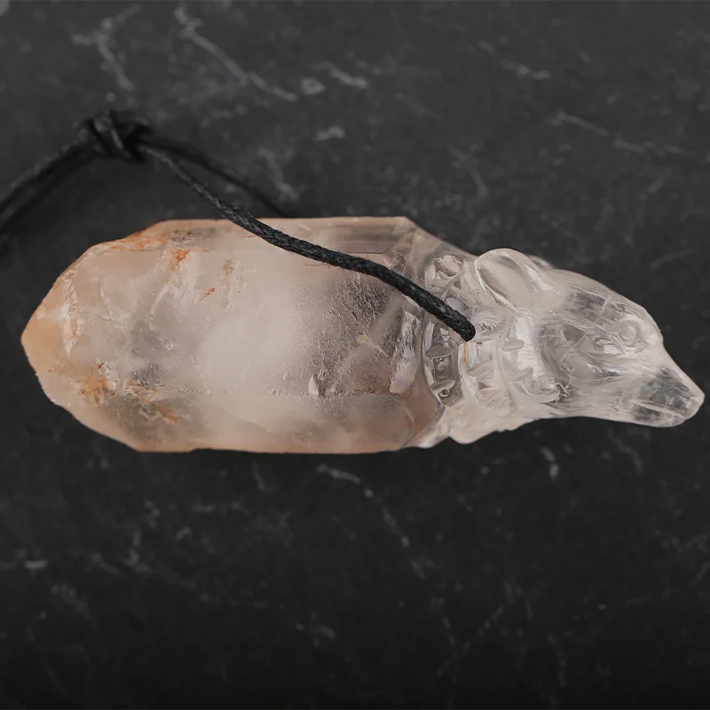 

Drusy White Quartz With Pyrite Wolf Head Carving Pendant for Necklace Stone Fashion Natural Jewelry 58x14x18mm 25.9g