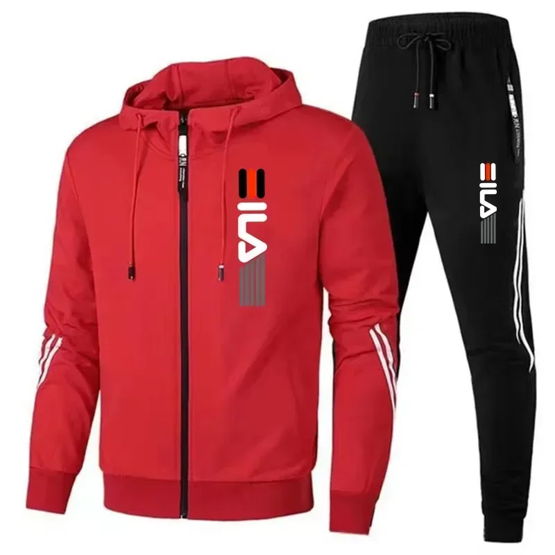 Sudadera con capucha y pantalones de chándal para hombre, conjunto de 2 piezas con cremallera, traje de Jogging deportivo informal diario, Tops o