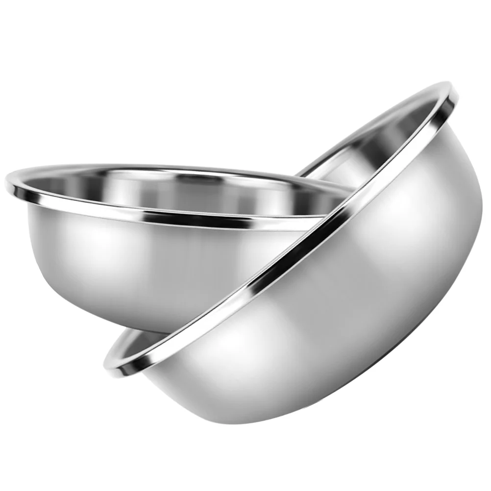 

2 Pcs Stainless Steel Salad Vegetable Basin Large Mixing Kitchen Bowls Silver Metal Round Widened Edges Safe