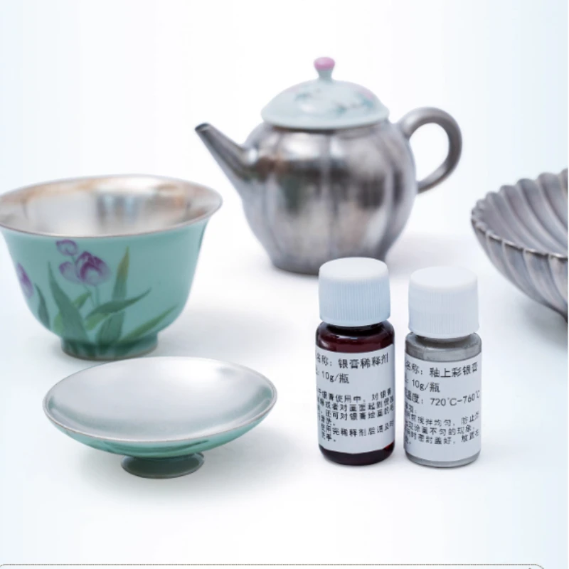 

Overglaze Painting Silver Paste Set/Handmade Ultra-light Clay Pottery Making Vase Pottery Painting Sketch Silver Paste Pigments