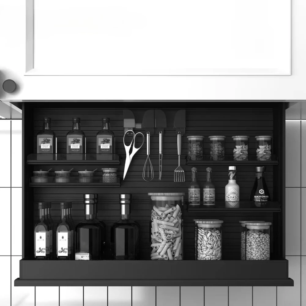 Touch Controlled Smart Lifting Cabinet Mechanism Vertical Hanging Spice Rack - Kitchen Cupboard Seasoning Storage Basket