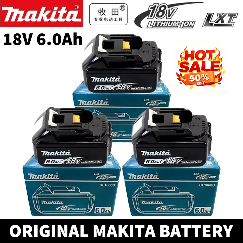 

100% Оригинальный аккумулятор Makita 18В 6.0Ач/9.0Ач BL1860B BL1890B, сменный литий-ионный аккумулятор для электроинструментов, зарядное устройство DC18RC