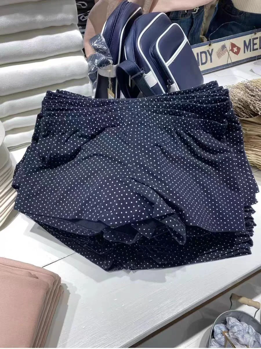 Dot Navy Shorts Summer Elastic High Waist Straight Short Pant Cotton Girl Home Underwear Sweet American Vintage Woman Pants