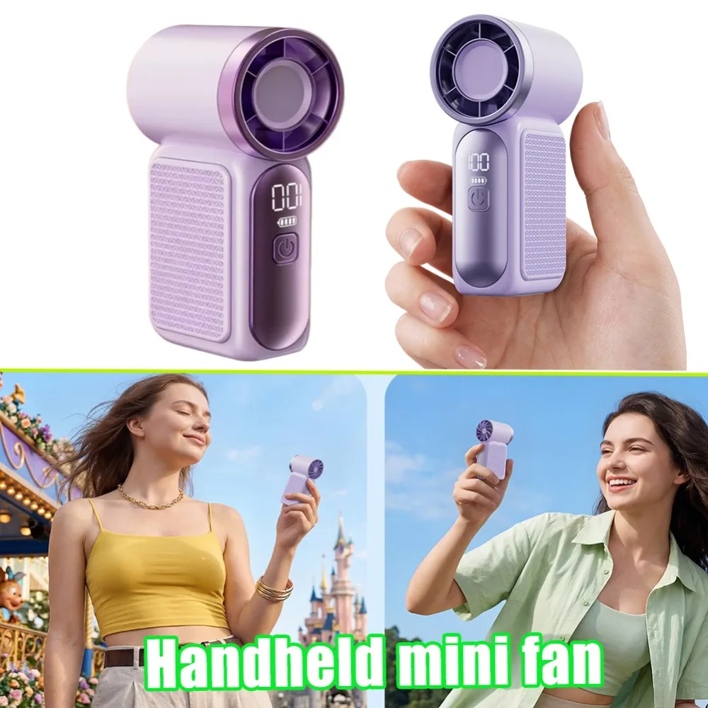 

USB Rechargeable Mini Handheld Fan High Speed Portable Personal Fan LED Display With Lanyard For Outdoor Travel Makeup Women