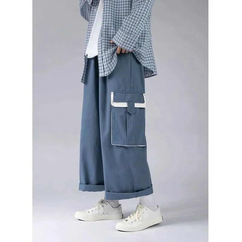 

Cargo Pants Men Streetwear Loose Pockets Wide-Leg Trousers Techwear Korean Fashion Casual Straight Sweatpants Ropa Hombre