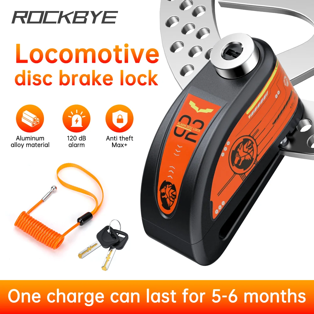 

Rockbye Motorcycle Alarm Disc Brake Lock Rechargeable Anti-theft Lock Bike Lock Waterproof 120db Motorcycle Security Padlock