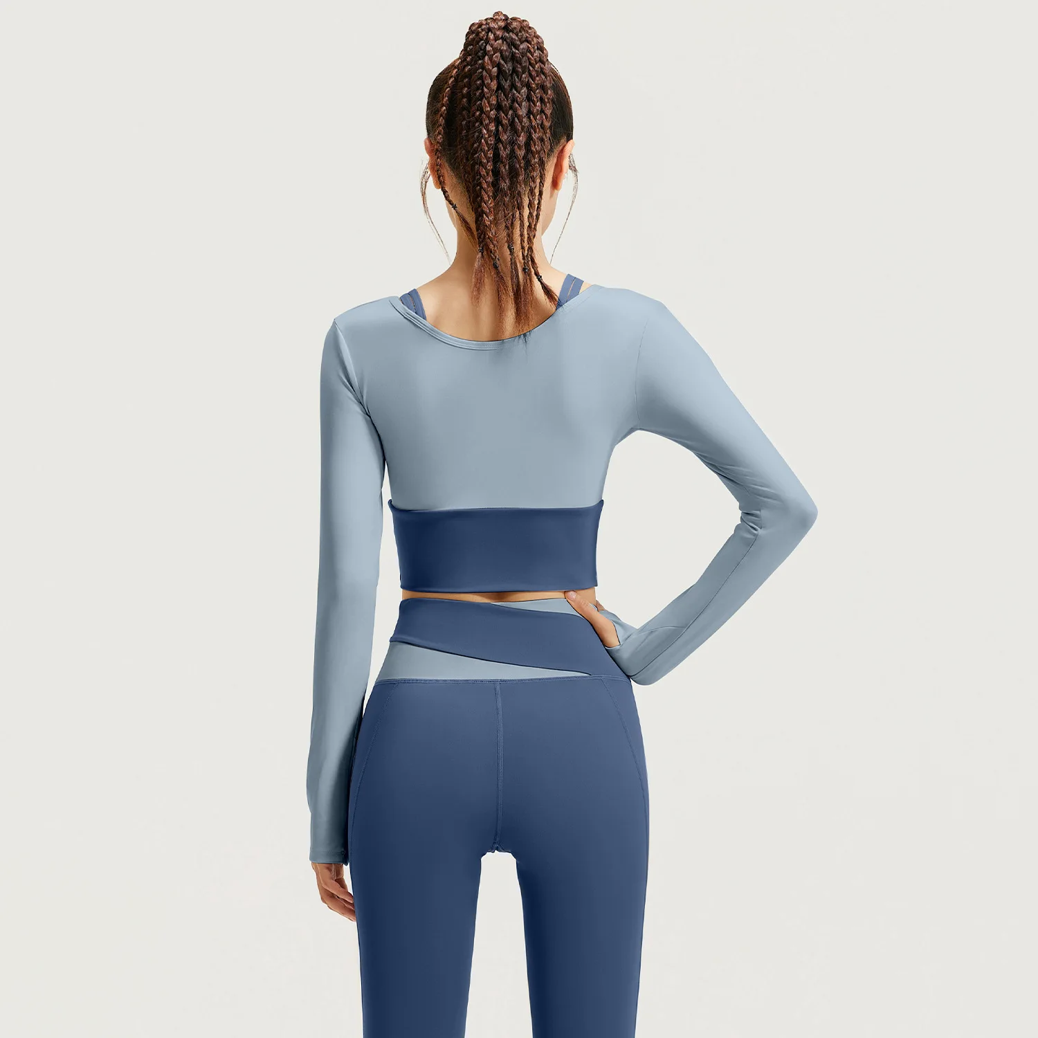 Juyitang New Women Running Fitness Tight Fake Two-piece Sports Top Suit Long-sleeved Yoga Wear