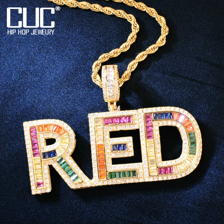 

Custom Colorful Letter Name Pendant For Men Ice Cubic Zirconia Make Number Hip Hop Necklace Rock Jewelry