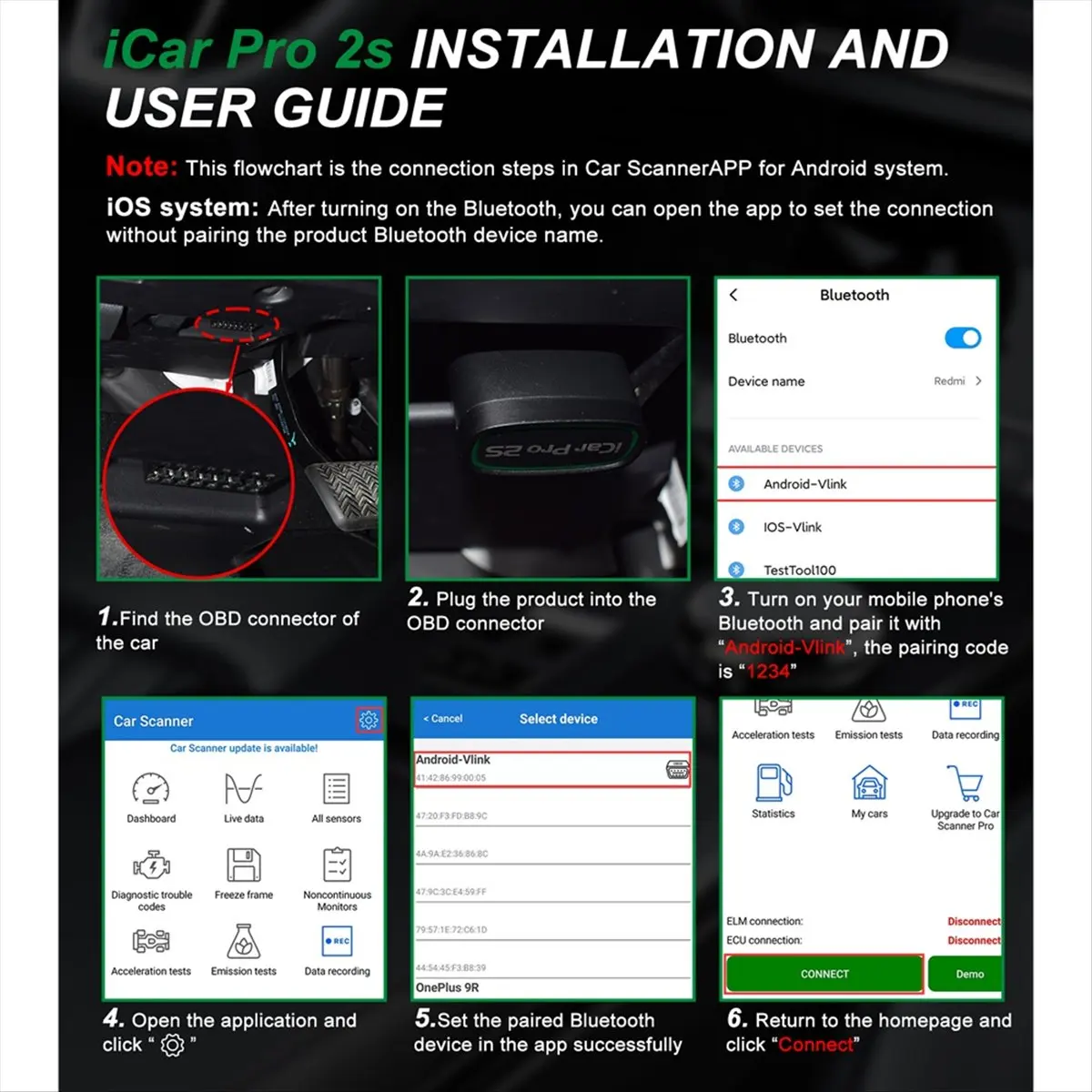 #80T (Black)For V-Gate ICar Pro 2S OBD2 Scanner Bluetooth 5.2 Car Scan Tool,Automotive Parts & Accessories