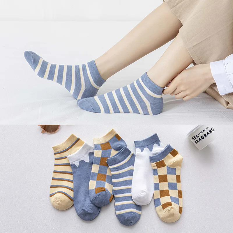 Sommer frauen baumwolle unsichtbare casual atmungsaktivem Japanischen plaid creme fließende straße unsichtbare boot socken 1 paar