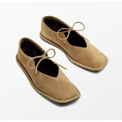 Banyiyou Brand Spring Women Shoes High Quality Women's Ballet Flats Khaki Suede Lace-up Comfortable Single Shoe Leisure Loafers