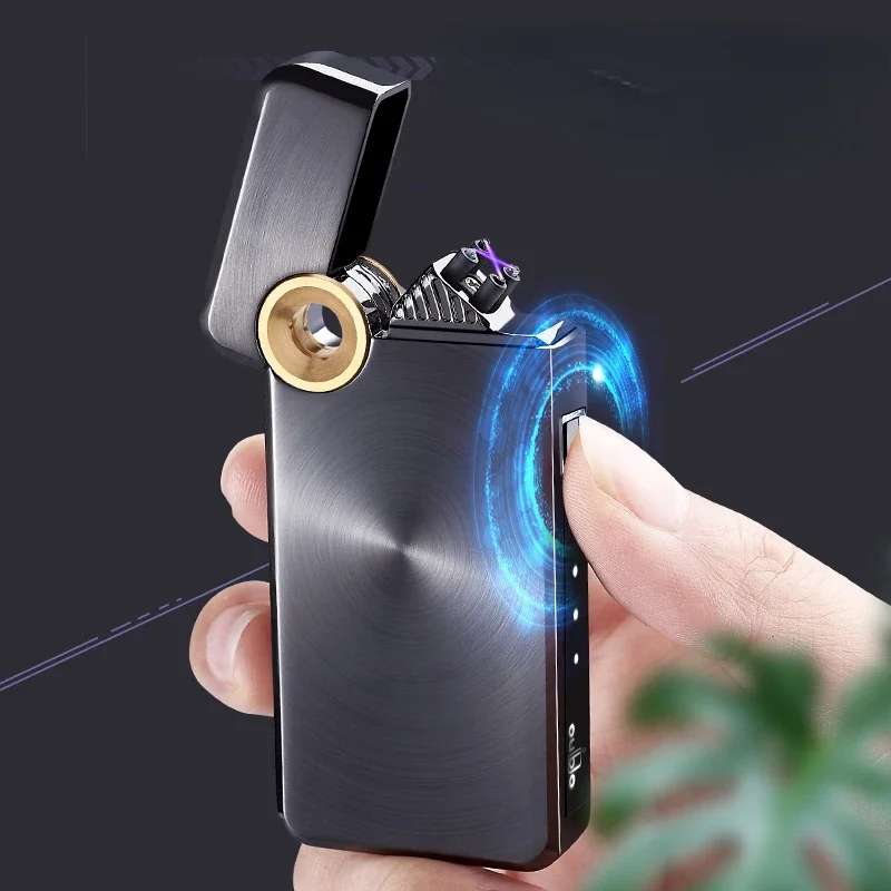 2023 Electric Windproof Metal Cross Double Arc Type-C USB Lighter Plasma Flameless Touch Sensor Battery Display Lighter