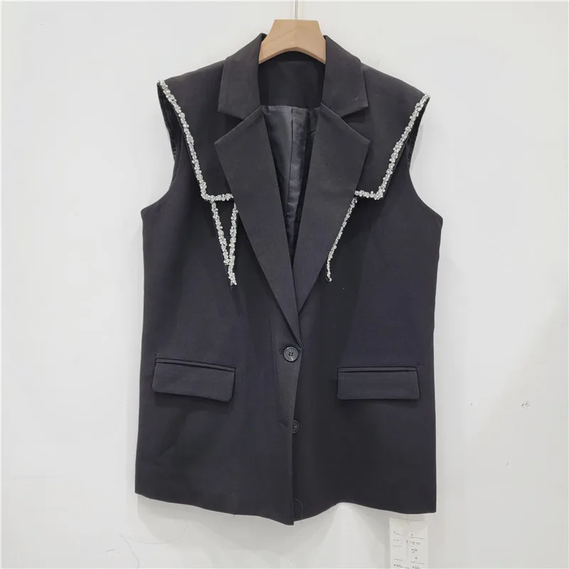 

SuperAen 2024 Spring and Autumn New Women's Fashion Heavy Industry Diamond Bead Shawl Vest Coat