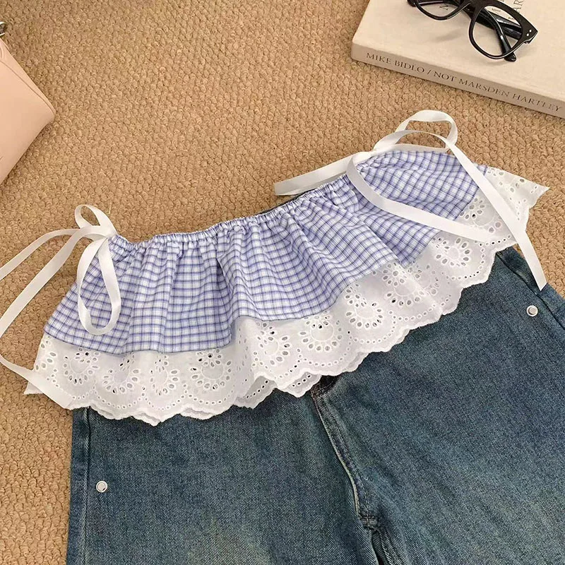 Koreanische Mode: Unregelmäßiger Damenrock mit Spitze, weißen Blumen und Mesh – Sommer-Halbrock mit dekorativem Saum für Jeans – Detail 7