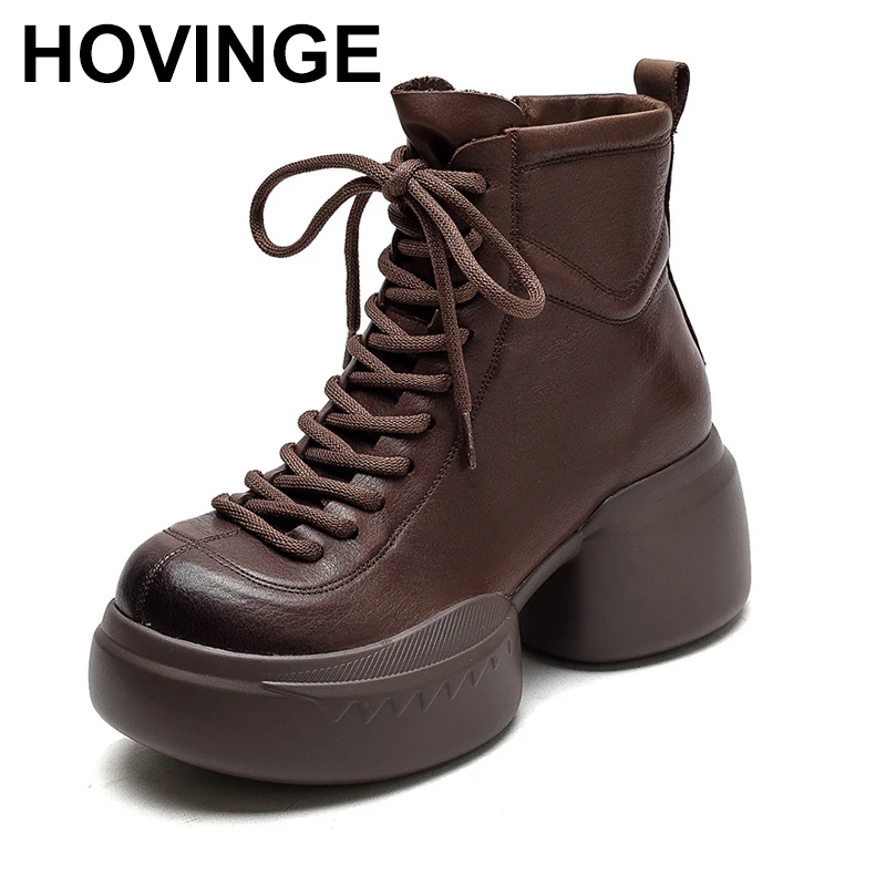 8.5cm High Top Genuine Leather Thick Sole Shoes Booties Women Motorcycle Autumn Knee High Boots