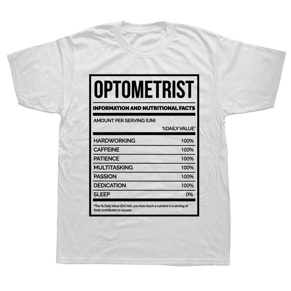 Graphic Cotton Streetwear Short Sleeve Birthday Gifts Summer  Novelty Optometrist Funny Optometry Nutrition Label T Shirt