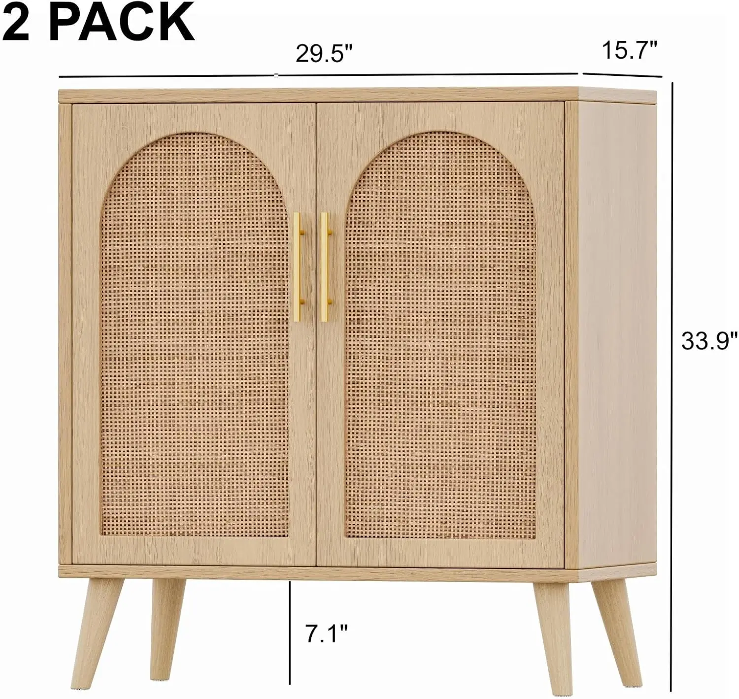 Set of 2 Rattan Storage Cabinet with Doors, Accent Bathroom Floor Cabinet, Modern Sideboard Buffet Cabinet for Living Room