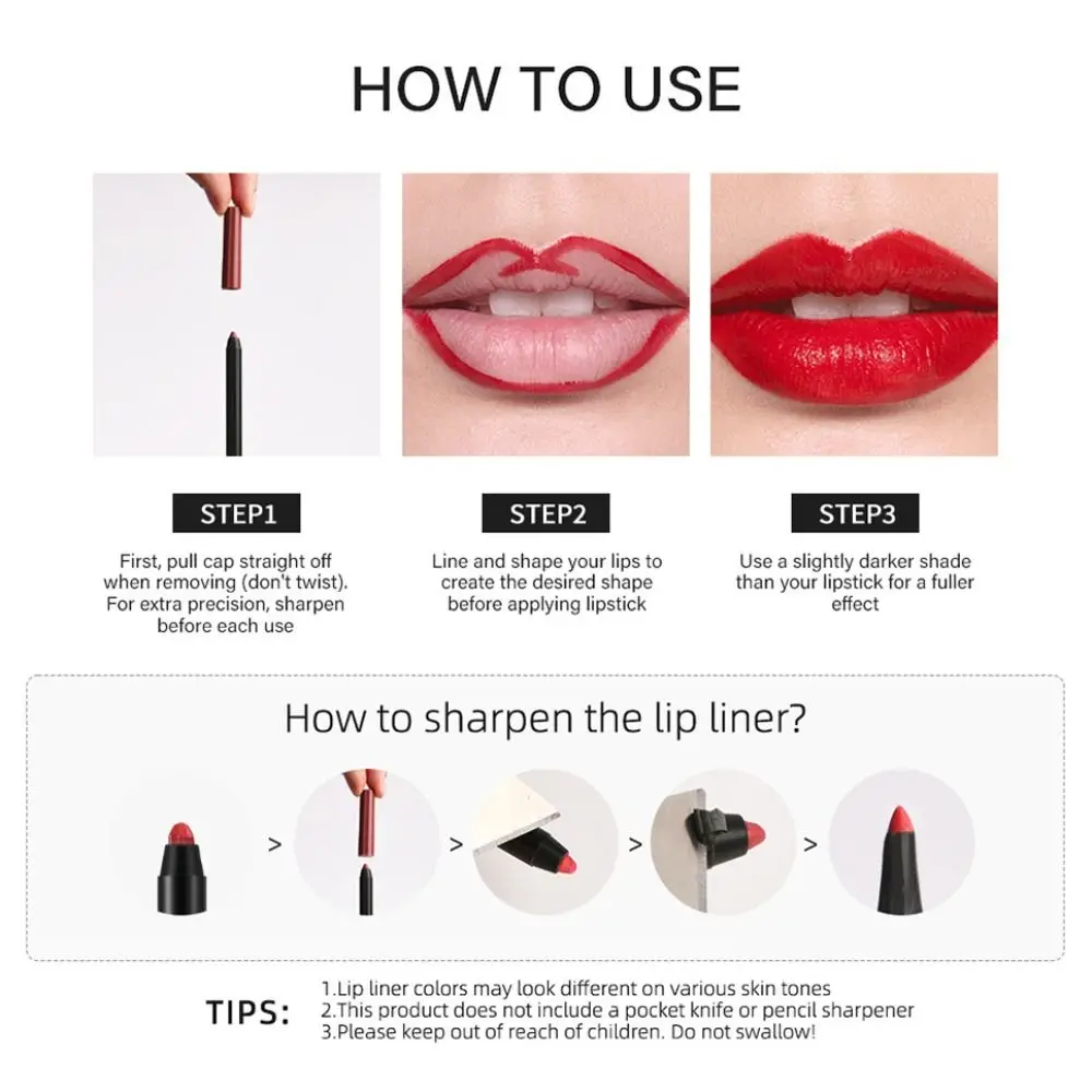 Smooth Matte Lipliner Pencil Waterproof Non-stick Cup Lip Outline Lipstick Pen Silky Long Lasting Lip Gloss Makeup