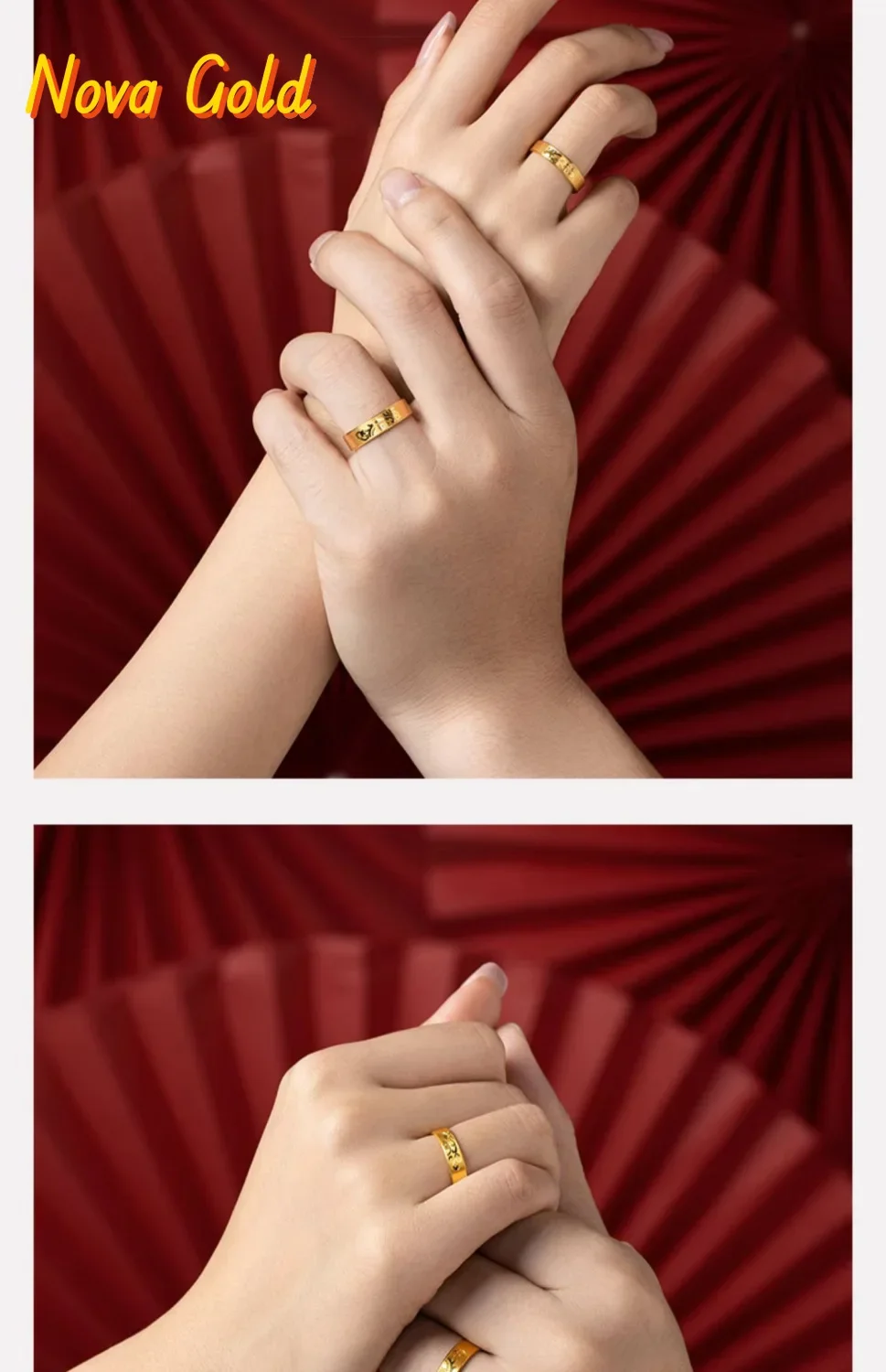 

NovaGlod Golden dragon and phoenix happy words 24K real gold couple ring 9999 classic elegant temperament new Chinese style wedd