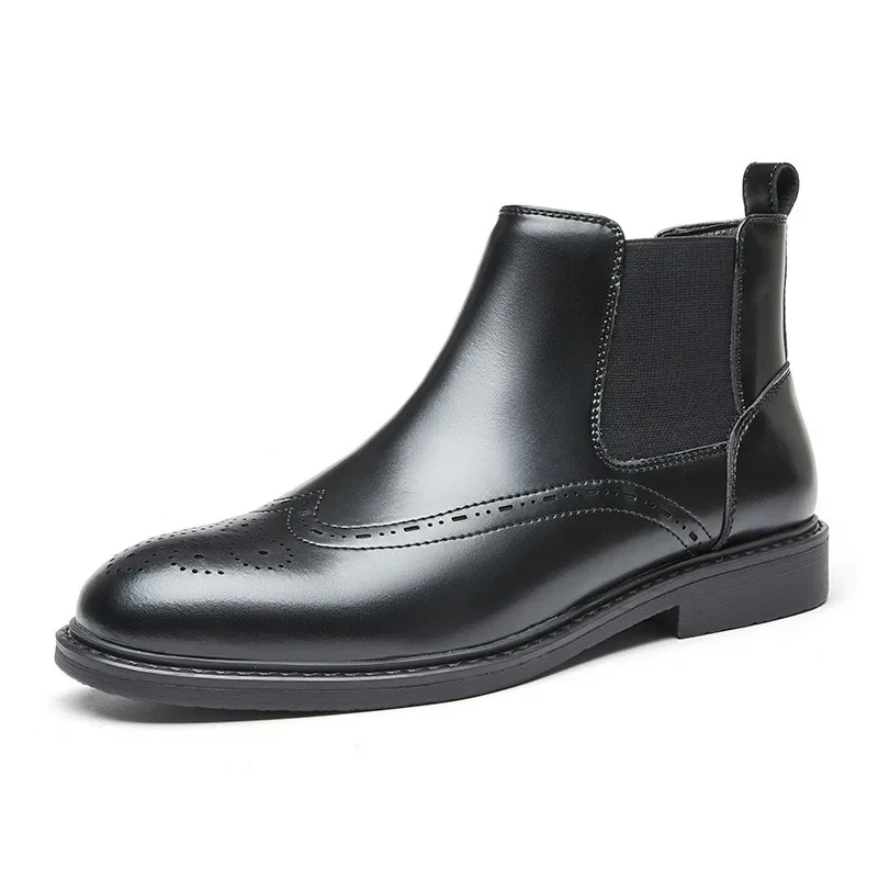 Vintage Mens Leather Oxford Boots Luxury Handmade 2026 Spring New Fashion British Style Round Toe Slip on Ankle Social Shoes Man - view 5