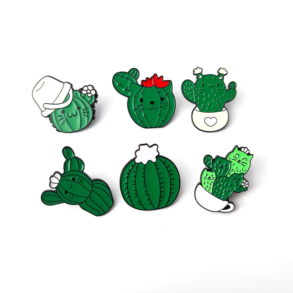 

Cute Cactus Cat Enamel Pin Funny Animal Charm Brooches on Clothes Badge Bag Lapel Constume Jewelry Gift