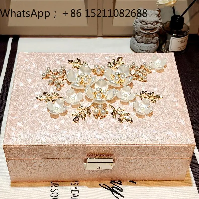 LLY Guofeng Double-layer Locked Jewelry Box Jewelry Storage Box Maillard Pink