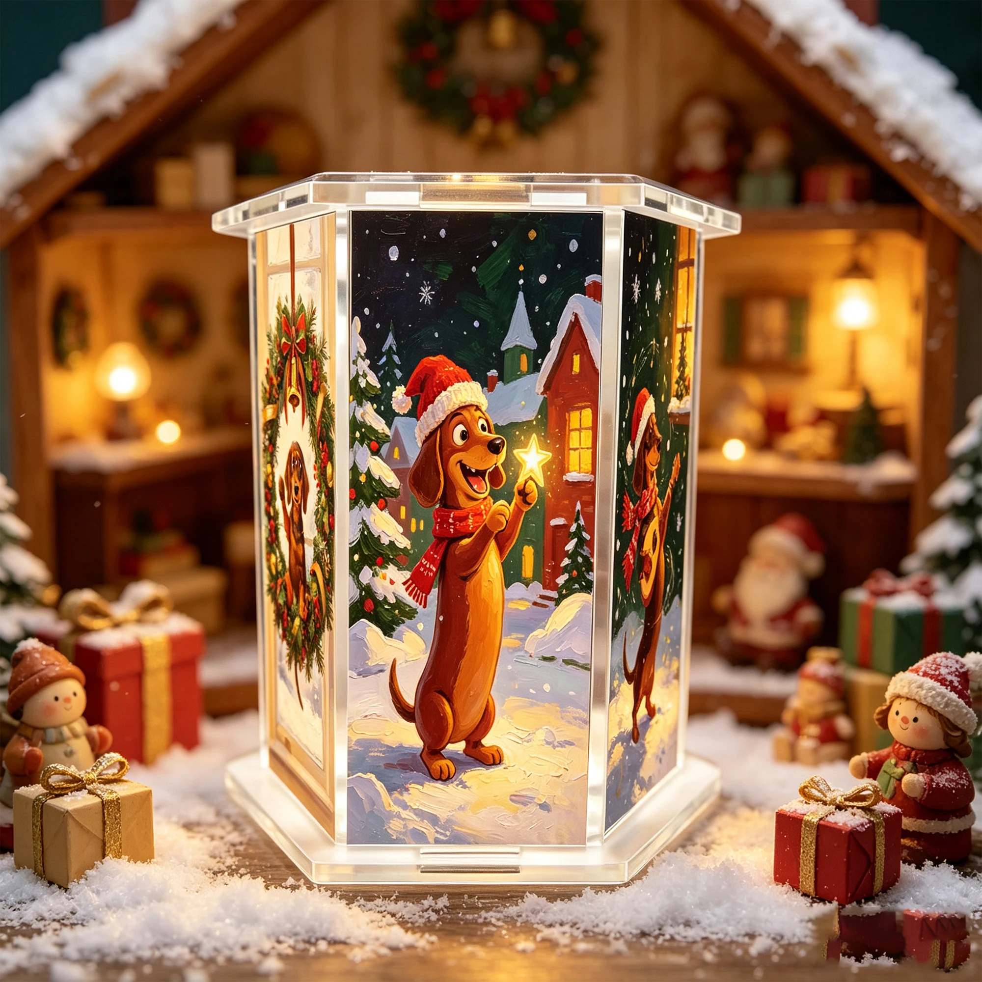pc Christmas Dachshund theme Hexagonal Acrylic pen Holder Acrylic Desktop Storage Decoration