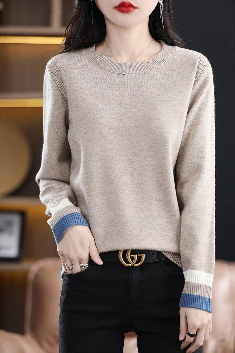 

Sweater Woman Spring Autumn Splice Color Pullover Femme Womens Clothing Long Sleeve Top Knitwear Sweaters