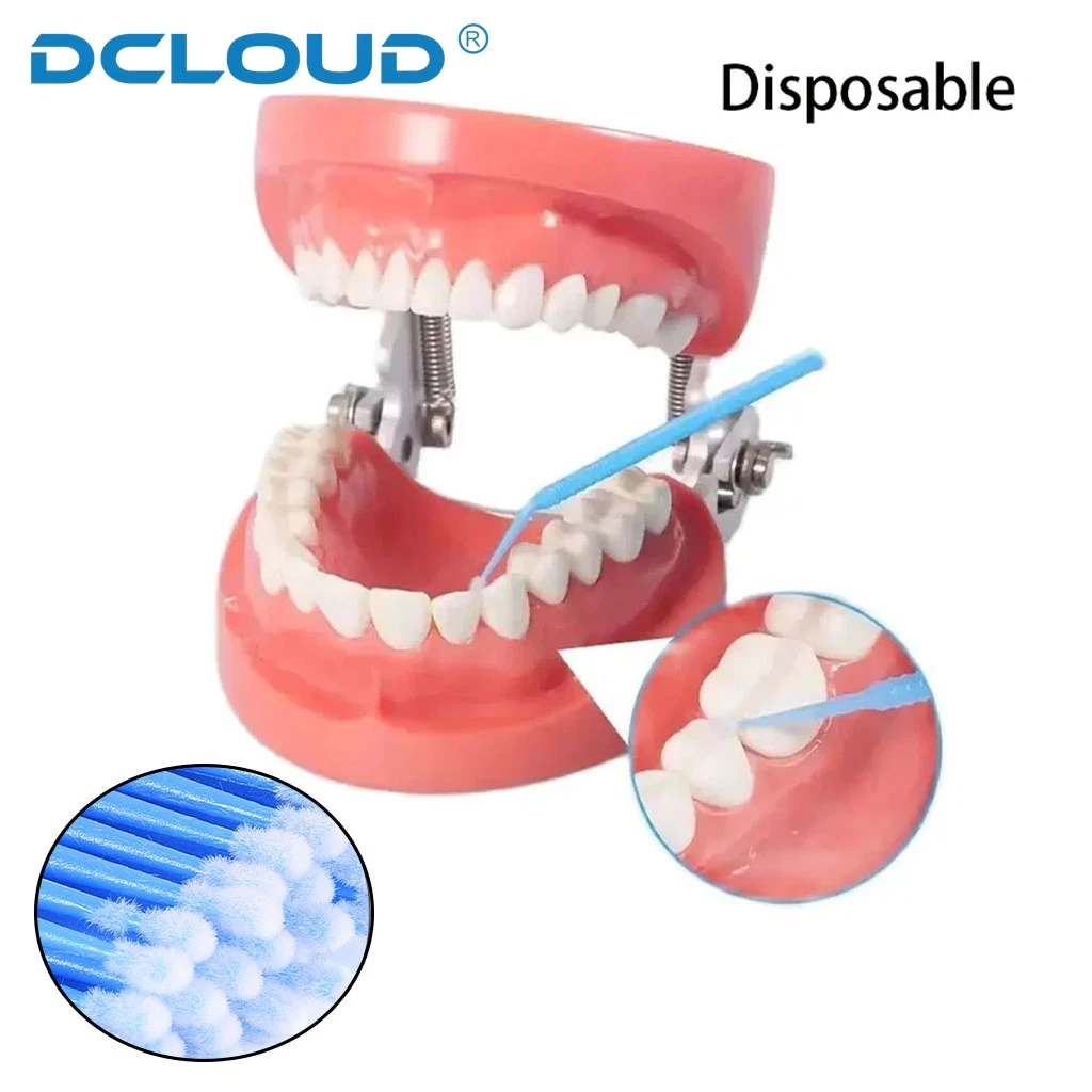 Escovas descartáveis para limpeza dental, 100pcs, escova com cabeça longa, para maquiagem, atendimento odontológico, ferramentas de limpeza de dentes