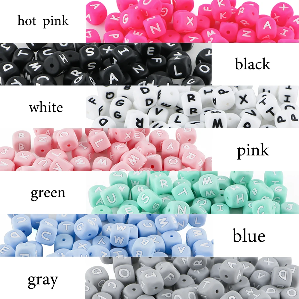

100-1000pcs12mm Blue/Gray/Pink/Green/Black/White Silicone Letter Beads For Jewelry Making DIY Bracelets Necklaces Accessories
