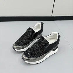 Microfiber Mid Heel Comfortable Sneakers Slip-on Adult 2024 High Quality Women's Shoes Spring Bling Women's Vulcanize Shoes