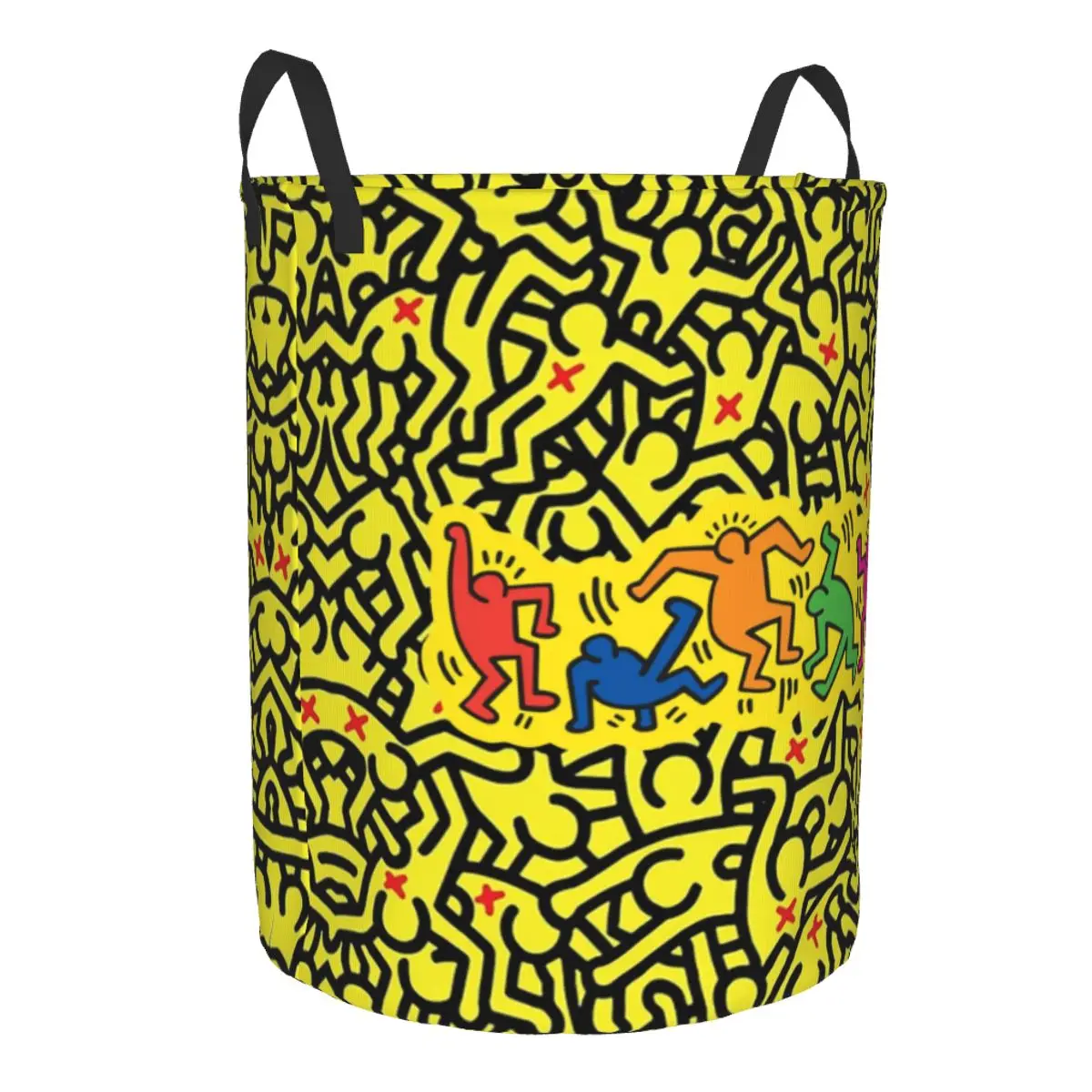 Graffiti Yellow June Laundry Hamper Large Clothes Storage Basket Colorful Pop Art Haring Geometric Toy Bin Organizer for Nursery