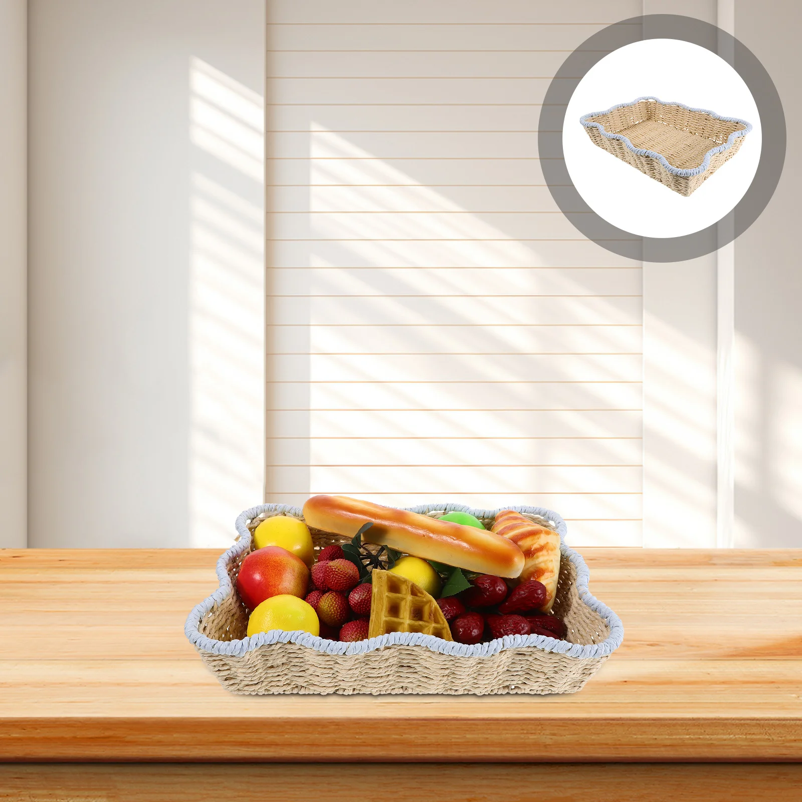 

Handwoven Paper Rope Storage Basket Rustic Bread Container for Fruit Snacks Desktop Tray Sundries Organizer Woven Storage Bins