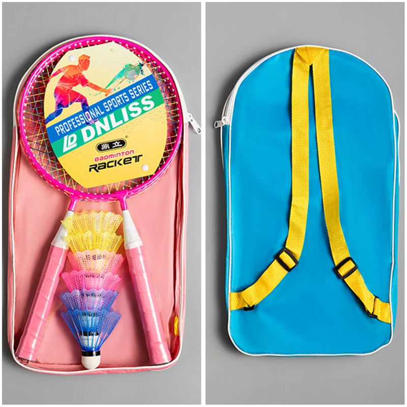 3-12 Years Old Children Lightweight Badminton Rackets Game Iron Alloy Double Racquet Set with Carrying Bag Sports Equipment