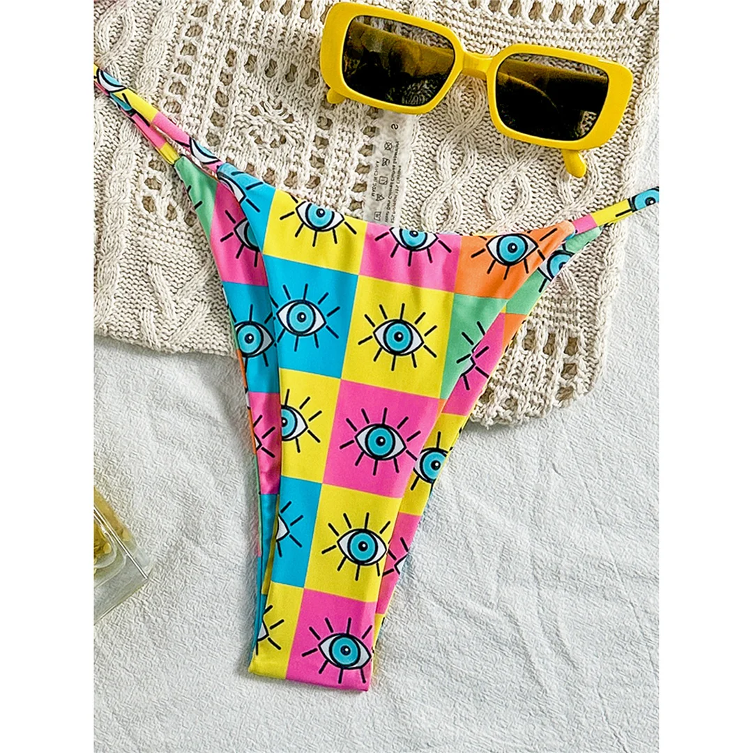 Buntes, bedrucktes Halter-Bikini-Set für Damen, zweiteiliger Badeanzug mit hohem Beinausschnitt, Badebekleidung, Badeanzug, Modell V7230. – Detail 10