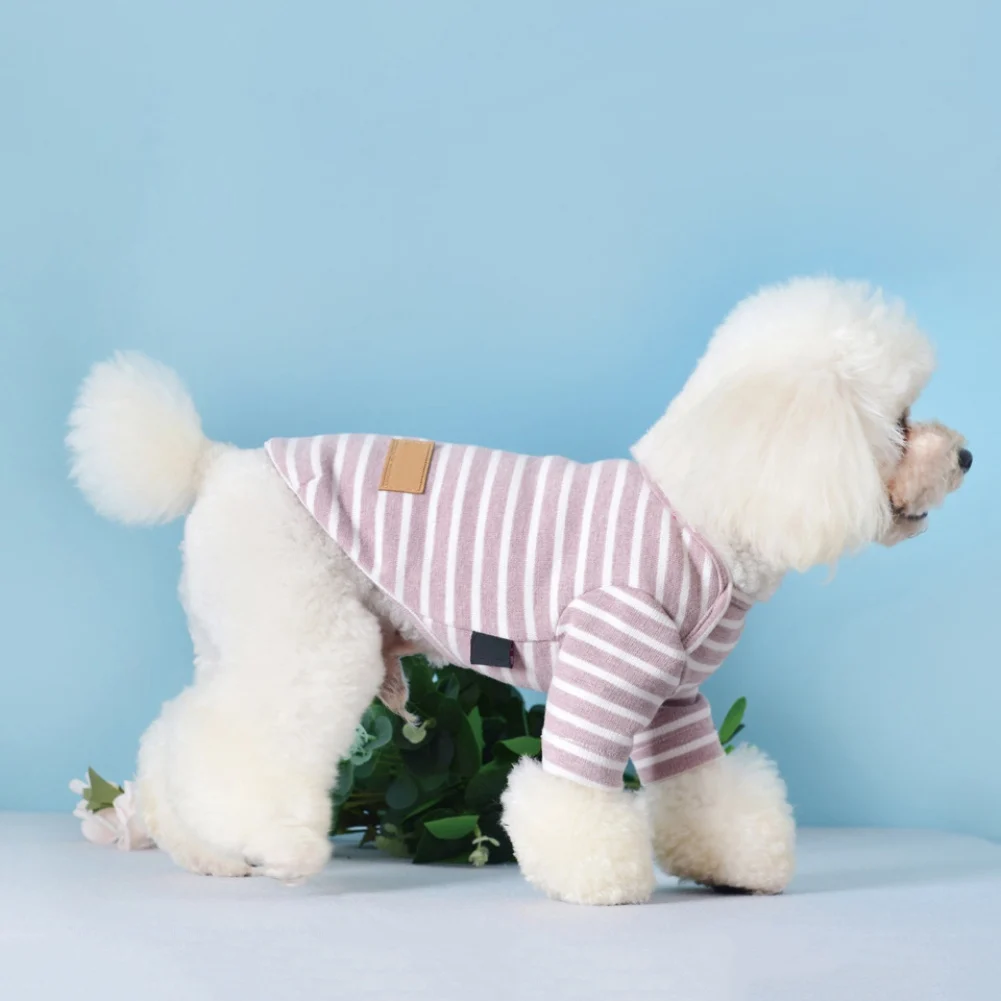 Cotton Dog Shirt for Small Dogs Striped Sweater 2 Legs Design Home Wear Cozy Jumpsuit Pjs for Chihuahua Bichon Cats Kitten