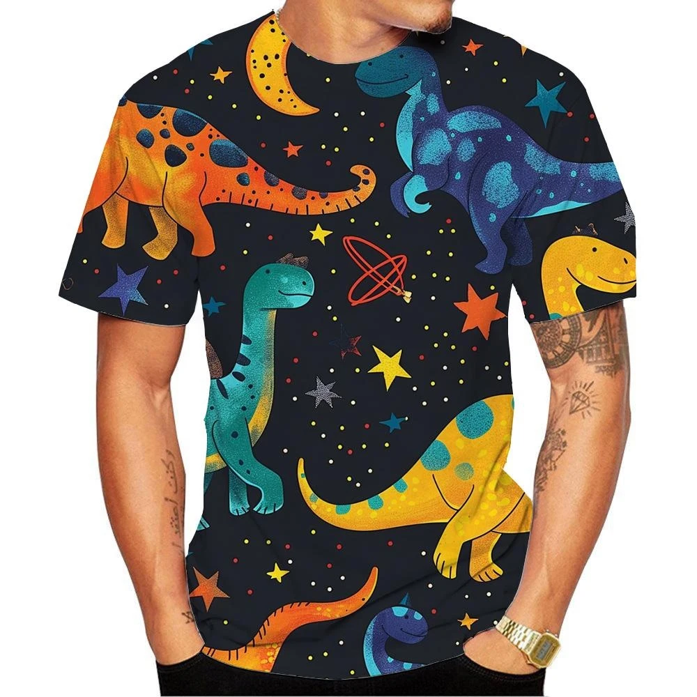 

New Fashion Men 3D HD Printed Cartoon Dinosaur Pattern T-shirt Street Style Unisex Novelty Fashion Top