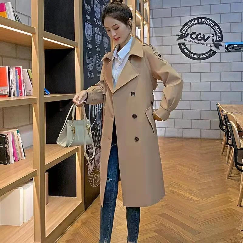 

2024 This Year's Popular Autumn Winter Clothing High-grade Women's Trench Coat in Long Khaki Temperament Slim Over The Knee Coat