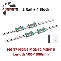 2pc MGN7 MGN9 MGN12 MGN15 MGN Miniature Linear Rail 100-1000mm + 4pc MGN7H/C MGN9H/C MGN12H/C MGN15H/C Slide Block For CNC Parts