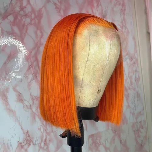 Peluca de cabello humano liso de color naranja, pelucas de Bob de jengibre Frontal de encaje 13x4 prearrancadas para mujeres, cabello brasileño de 200% de densidad
