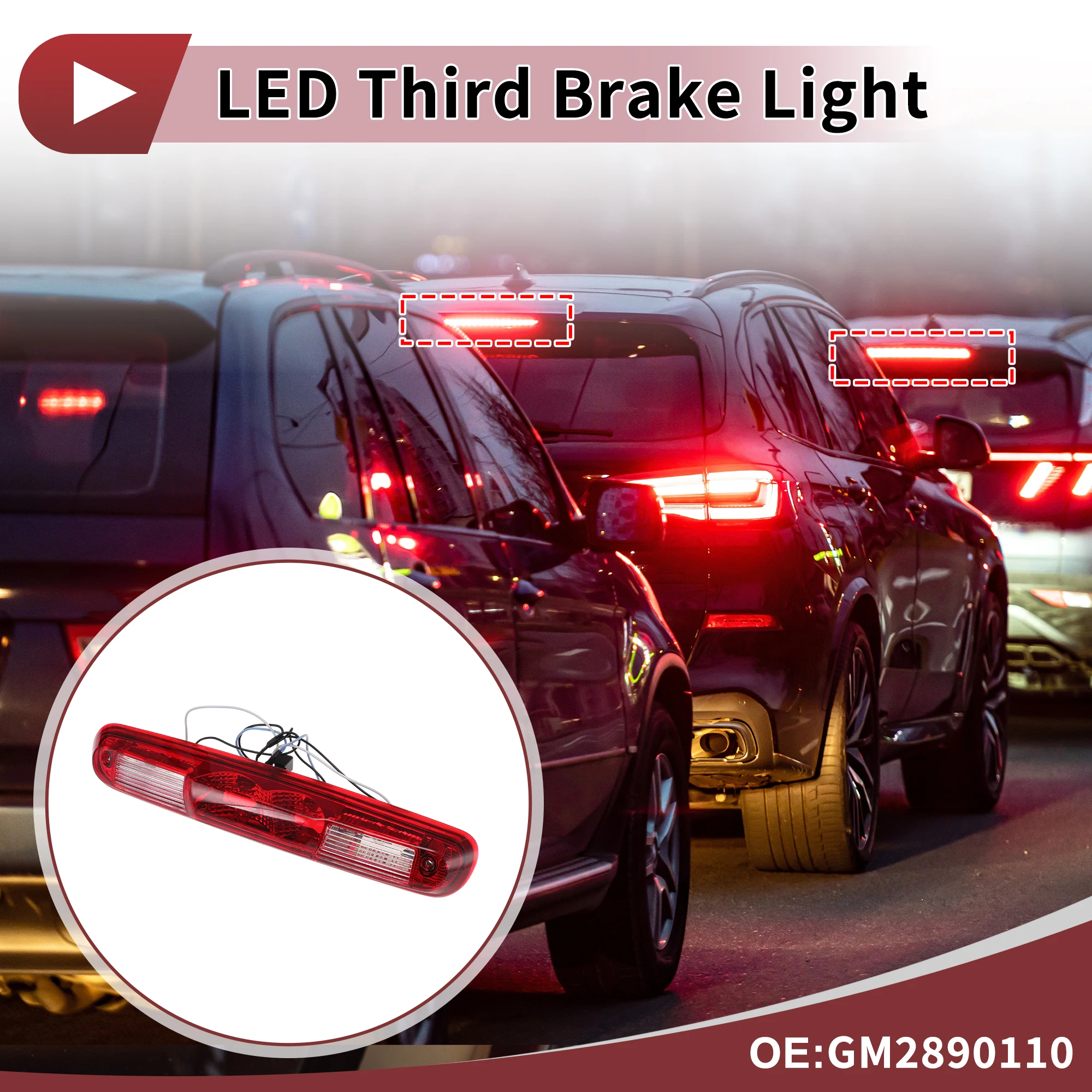 Uxcell LED Third Brake Light for Chevrolet Silverado 1500 2500HD for GMC Sierra 1500 Red 3rd High Mounted Stop Lamp GM2890110