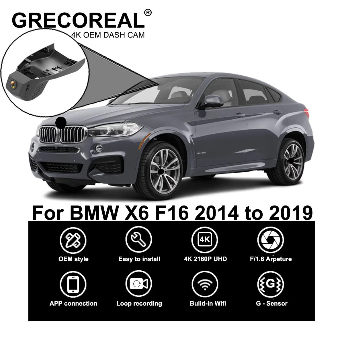 

GRECOREAL 4K Dash Cam Front and Rear 2160P WiFi Car Dual Dashcam APP Control Easy Install Plug Play Compatible with BMW X6 F16