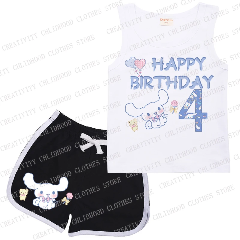 Cinnamorolls Children Suit Sports Number 1-14 Kids Girl Boy Vest & Shorts Casual Clothes Kawaii Cartoons Sleeveless Sets